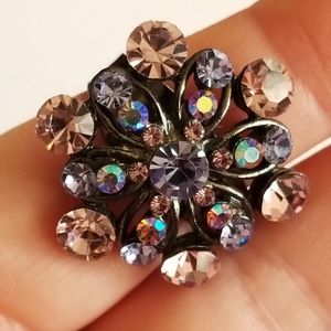 Sparkly ring pink and purple ab adjustable dark silver tone